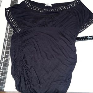 Vertigo Paris size X-Large black short sleeve silver studs shirred sides